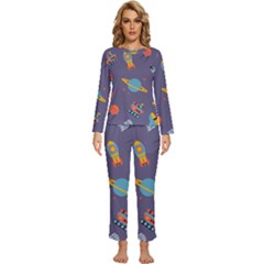 Space-seamless-pattern Womens  Long Sleeve Lightweight Pajamas Set