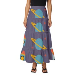 Space-seamless-pattern Tiered Ruffle Maxi Skirt by Salman4z