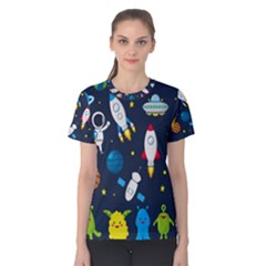 Big-set-cute-astronauts-space-planets-stars-aliens-rockets-ufo-constellations-satellite-moon-rover-v Women s Cotton Tee