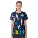 Big-set-cute-astronauts-space-planets-stars-aliens-rockets-ufo-constellations-satellite-moon-rover-v Women s Cotton Tee View1