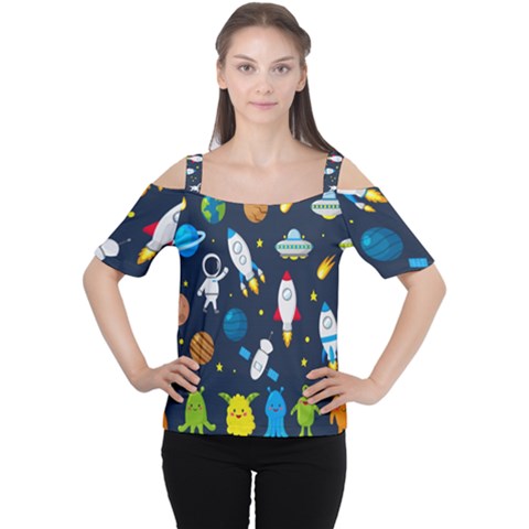 Big-set-cute-astronauts-space-planets-stars-aliens-rockets-ufo-constellations-satellite-moon-rover-v Cutout Shoulder Tee by Salman4z