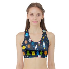 Big-set-cute-astronauts-space-planets-stars-aliens-rockets-ufo-constellations-satellite-moon-rover-v Sports Bra With Border by Salman4z