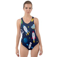 Big-set-cute-astronauts-space-planets-stars-aliens-rockets-ufo-constellations-satellite-moon-rover-v Cut-out Back One Piece Swimsuit by Salman4z