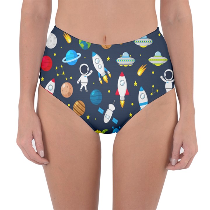 Big-set-cute-astronauts-space-planets-stars-aliens-rockets-ufo-constellations-satellite-moon-rover-v Reversible High-Waist Bikini Bottoms