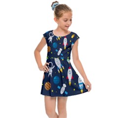 Big-set-cute-astronauts-space-planets-stars-aliens-rockets-ufo-constellations-satellite-moon-rover-v Kids  Cap Sleeve Dress by Salman4z