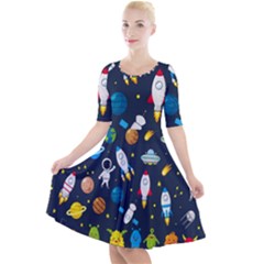 Big-set-cute-astronauts-space-planets-stars-aliens-rockets-ufo-constellations-satellite-moon-rover-v Quarter Sleeve A-line Dress by Salman4z