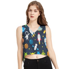 Big-set-cute-astronauts-space-planets-stars-aliens-rockets-ufo-constellations-satellite-moon-rover-v V-neck Cropped Tank Top by Salman4z