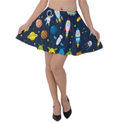 Big-set-cute-astronauts-space-planets-stars-aliens-rockets-ufo-constellations-satellite-moon-rover-v Velvet Skater Skirt by Salman4z