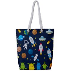 Big-set-cute-astronauts-space-planets-stars-aliens-rockets-ufo-constellations-satellite-moon-rover-v Full Print Rope Handle Tote (small) by Salman4z