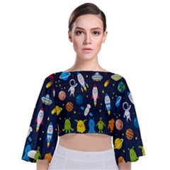 Big-set-cute-astronauts-space-planets-stars-aliens-rockets-ufo-constellations-satellite-moon-rover-v Tie Back Butterfly Sleeve Chiffon Top by Salman4z