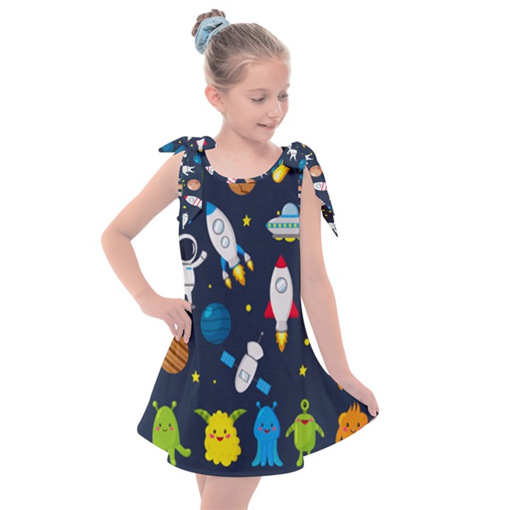 Big-set-cute-astronauts-space-planets-stars-aliens-rockets-ufo-constellations-satellite-moon-rover-v Kids  Tie Up Tunic Dress