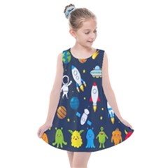 Big-set-cute-astronauts-space-planets-stars-aliens-rockets-ufo-constellations-satellite-moon-rover-v Kids  Summer Dress by Salman4z