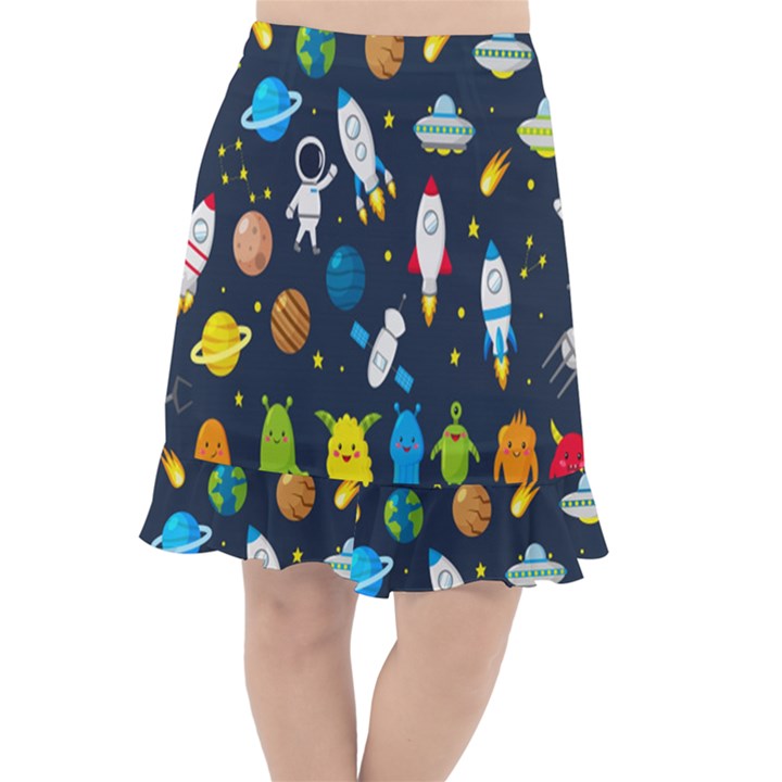 Big-set-cute-astronauts-space-planets-stars-aliens-rockets-ufo-constellations-satellite-moon-rover-v Fishtail Chiffon Skirt