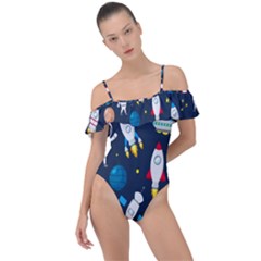 Big-set-cute-astronauts-space-planets-stars-aliens-rockets-ufo-constellations-satellite-moon-rover-v Frill Detail One Piece Swimsuit by Salman4z