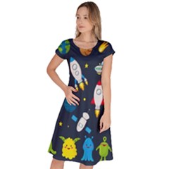 Big-set-cute-astronauts-space-planets-stars-aliens-rockets-ufo-constellations-satellite-moon-rover-v Classic Short Sleeve Dress by Salman4z