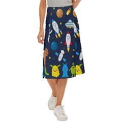 Big-set-cute-astronauts-space-planets-stars-aliens-rockets-ufo-constellations-satellite-moon-rover-v Midi Panel Skirt by Salman4z