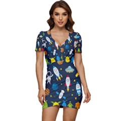 Big-set-cute-astronauts-space-planets-stars-aliens-rockets-ufo-constellations-satellite-moon-rover-v Low Cut Cap Sleeve Mini Dress by Salman4z