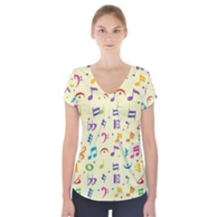 Seamless-pattern-musical-note-doodle-symbol Short Sleeve Front Detail Top by Salman4z