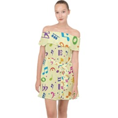 Seamless-pattern-musical-note-doodle-symbol Off Shoulder Chiffon Dress by Salman4z