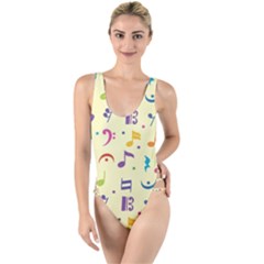 Seamless-pattern-musical-note-doodle-symbol High Leg Strappy Swimsuit by Salman4z