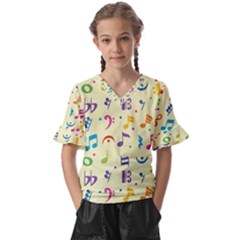 Seamless-pattern-musical-note-doodle-symbol Kids  V-neck Horn Sleeve Blouse by Salman4z