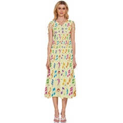 Seamless-pattern-musical-note-doodle-symbol V-neck Drawstring Shoulder Sleeveless Maxi Dress