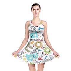 Seamless-pattern-vector-with-funny-robots-cartoon Reversible Skater Dress by Salman4z