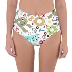 Seamless-pattern-vector-with-funny-robots-cartoon Reversible High-waist Bikini Bottoms by Salman4z