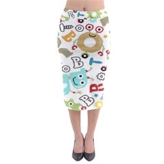 Seamless-pattern-vector-with-funny-robots-cartoon Midi Pencil Skirt by Salman4z