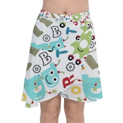 Seamless-pattern-vector-with-funny-robots-cartoon Chiffon Wrap Front Skirt by Salman4z