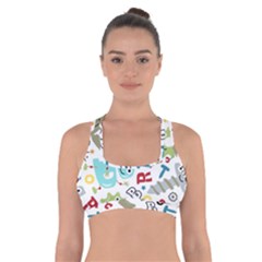 Seamless-pattern-vector-with-funny-robots-cartoon Cross Back Sports Bra by Salman4z