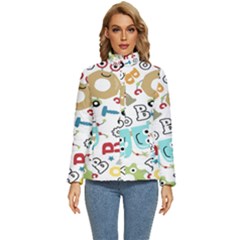 Seamless-pattern-vector-with-funny-robots-cartoon Women s Puffer Bubble Jacket Coat by Salman4z