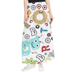 Seamless-pattern-vector-with-funny-robots-cartoon Maxi Chiffon Skirt by Salman4z