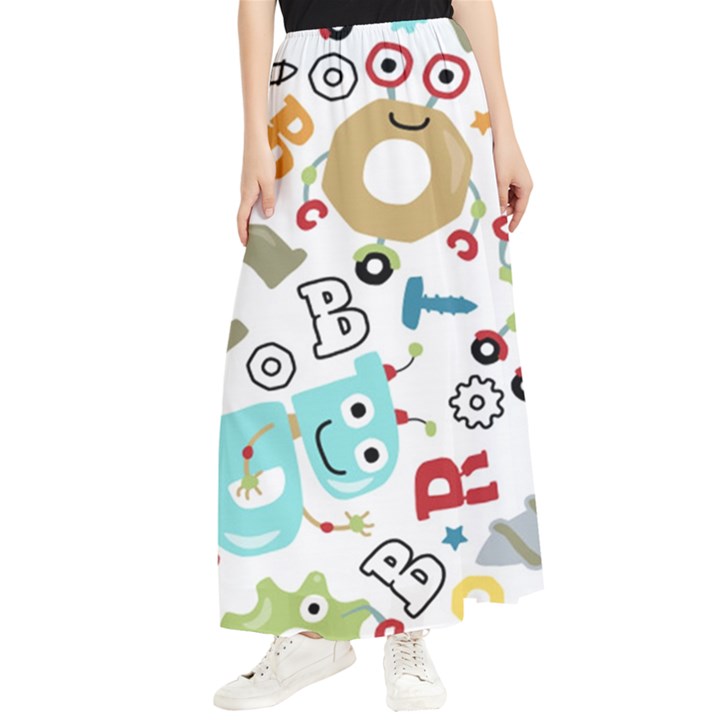 Seamless-pattern-vector-with-funny-robots-cartoon Maxi Chiffon Skirt