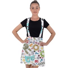 Seamless-pattern-vector-with-funny-robots-cartoon Velvet Suspender Skater Skirt by Salman4z