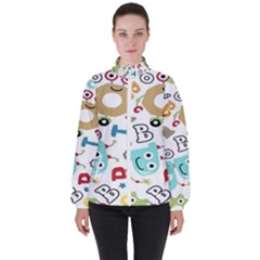 Seamless-pattern-vector-with-funny-robots-cartoon Women s High Neck Windbreaker by Salman4z