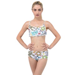 Seamless-pattern-vector-with-funny-robots-cartoon Layered Top Bikini Set by Salman4z