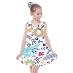 Seamless-pattern-vector-with-funny-robots-cartoon Kids  Summer Dress by Salman4z