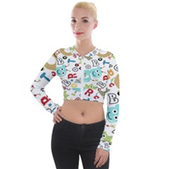 Seamless-pattern-vector-with-funny-robots-cartoon Long Sleeve Cropped Velvet Jacket by Salman4z