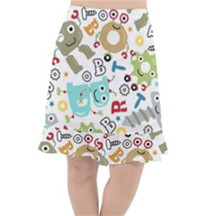 Seamless-pattern-vector-with-funny-robots-cartoon Fishtail Chiffon Skirt by Salman4z