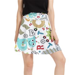 Seamless-pattern-vector-with-funny-robots-cartoon Waistband Skirt by Salman4z