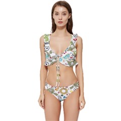 Seamless-pattern-vector-with-funny-robots-cartoon Low Cut Ruffle Edge Bikini Set by Salman4z