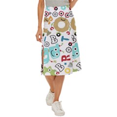 Seamless-pattern-vector-with-funny-robots-cartoon Midi Panel Skirt by Salman4z