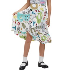 Seamless-pattern-vector-with-funny-robots-cartoon Kids  Ruffle Flared Wrap Midi Skirt by Salman4z