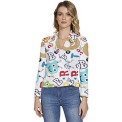 Seamless-pattern-vector-with-funny-robots-cartoon Women s Long Sleeve Revers Collar Cropped Jacket by Salman4z