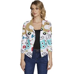 Seamless-pattern-vector-with-funny-robots-cartoon Women s Casual 3/4 Sleeve Spring Jacket by Salman4z