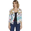 Seamless-pattern-vector-with-funny-robots-cartoon Women s Casual 3/4 Sleeve Spring Jacket View1