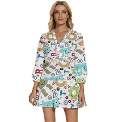 Seamless-pattern-vector-with-funny-robots-cartoon V-neck Placket Mini Dress by Salman4z