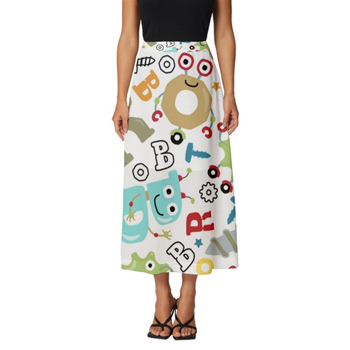 Seamless-pattern-vector-with-funny-robots-cartoon Classic Midi Chiffon Skirt