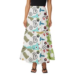 Seamless-pattern-vector-with-funny-robots-cartoon Tiered Ruffle Maxi Skirt by Salman4z